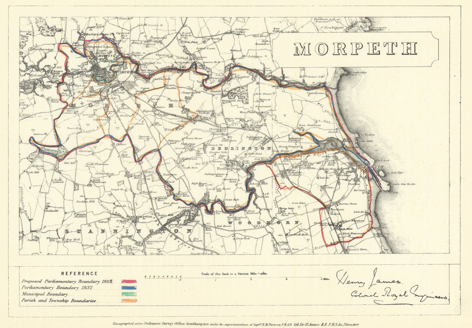 Morpeth, Northumberland. JAMES. Parliamentary Boundary Commission 1868 old map